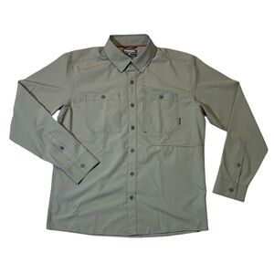 Simms mens M Medium gray solid performance fishing button up outdoor shirt